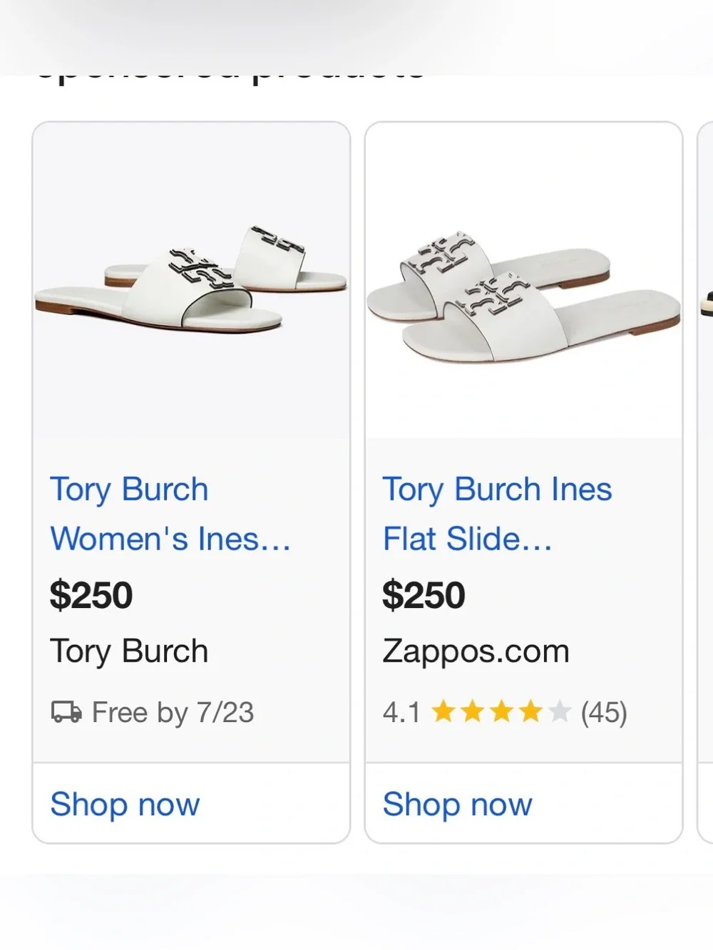 Tory Burch White Leather Logo Slide Sandals